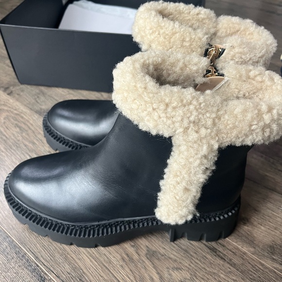 Coach Jane Bootie Womens Size 8 Black Leather Bootie, Sherpa Trim Side Zip NEW - Picture 14 of 16